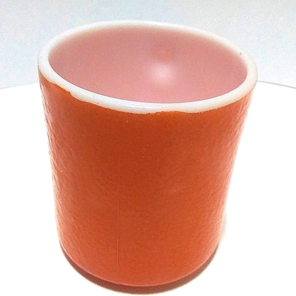 VINTAGE ORANGE PEEL TEXTURE PAINTED MILK GLASS MUG 8 OZ RETRO DRINKWARE HOME - Picture 5 of 8